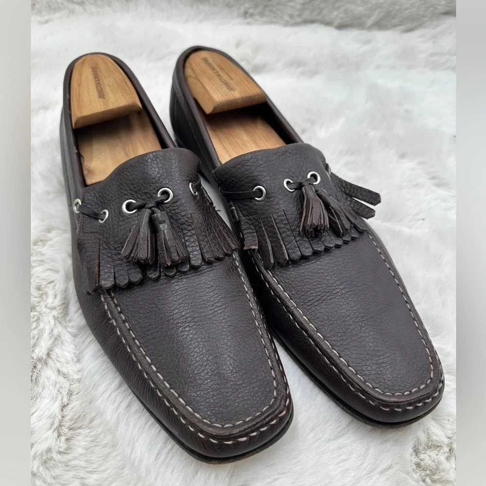 Salvatore Ferragamo tassel loafer brown pebble leather‎ dress shoes 11.5 D